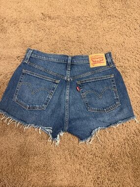 Levi's Dark Blue Denim Cutoff Shorts with Frayed Hem